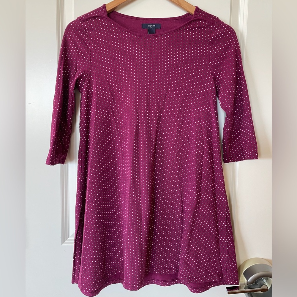 GAP Maroon and White Polka-Dot A-Line Dress with 3/4 Sleeves Size XL (12)
